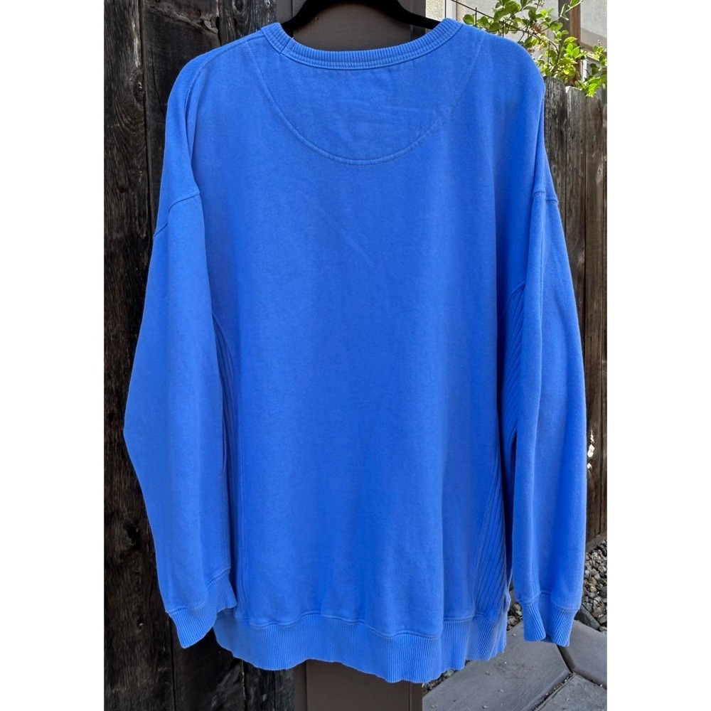 Aerie Womens L Blue Oversized Crewneck Sweatshirt Ribbed Side Panels Slit - Picture 3 of 13